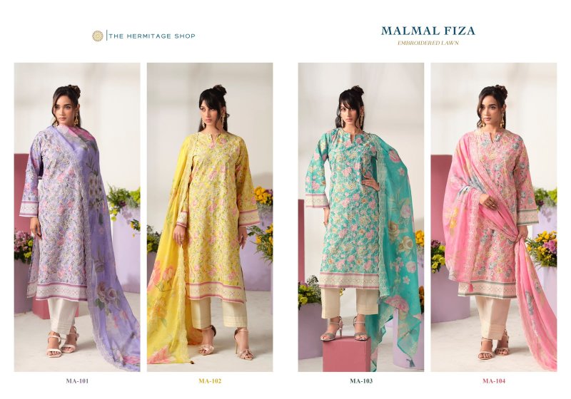 Mal mal Fiza By Hermitage Lawn Cotton Dress Material